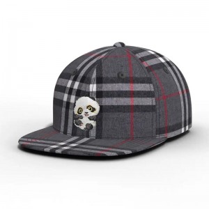 Engrossalg af høj kvalitet Custom Color Carton Panda kontrolleret hat plaid flad brim snapback cap
