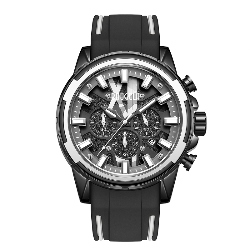 Baogelanye ure mænd rustfrit gummi stropp blå ur til mand luksus vandtæt kronograf armbåndsur lysende genlogio 22601