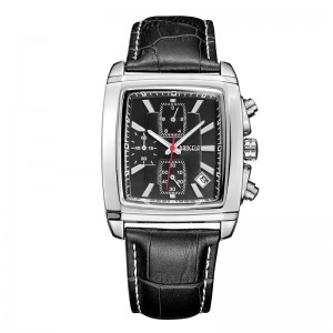 Baogela Rectangle Dial Leather Strap Watch for Men Casual Blue Chronograph Quartz Watches Man Wristwatch Montre Reloj чаы м 22607