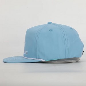 OEM Brugerdefineret høj kvalitet 5 panel flad regning hurtig tør broderi logo snapback cap, klassisknylon ustruktureret reb hat