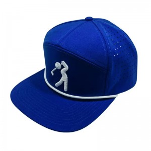 Brugerdefineret høj kvalitet 7 panel perforeret hat, herre 3D broderi logo baseball cap med reb