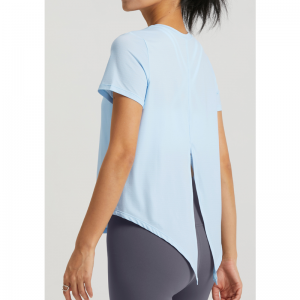 Elastiske split O Neck Yoga T-shirts
