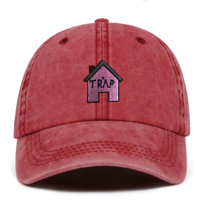 100% bomuld vasket fælde hus broderi mænd kvinder hip hop sports cap logo brugerdefineret mode baseball hat