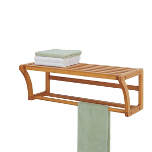 Bambus vægmonteringshylde med håndklædestænger