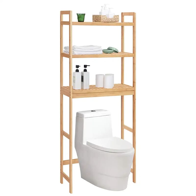 Tilpasselig 3-lags bambus badeværelses kabinetarrangør over toiletopbevaringsstativets hylde