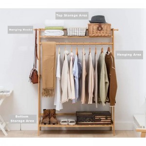 Heavy Duty Rack til hængende bambus tøj frakker gulvbambusgarderobe