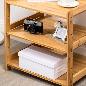 Multifor Formål Husholdning Mobilhylde Vogn Tre -Layer Bambus Rolling Bedside Table