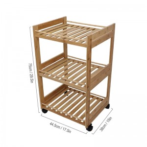 Tre -lags rullende multifunktionelt køretøj bærbar vognramme bambus hyldebil