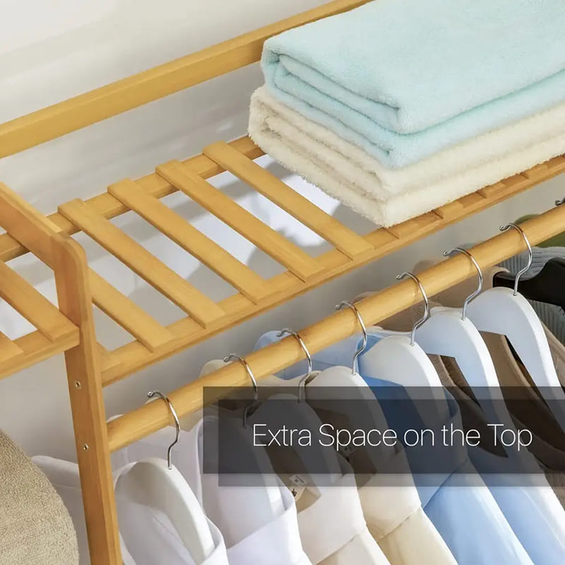 Trapezoidal uafhængig tøjstativ bambus garderobe tøj arrangør