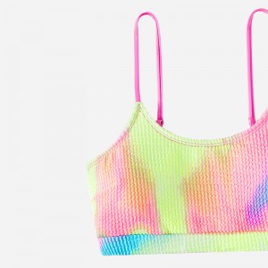 Tie-dye Wash struktureret scoop hals top&høj talje bikini sæt