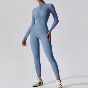 SC1072 Gratis prøve Langærmet Zip Top One Piece Gym Wear Active Jumpsuit Yoga Træning Romper