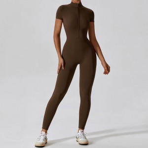 SC1075 One Piece Workout Yoga Jumpsuits Solid kortærmet halv lynlås Gym Romper Bodysuit