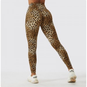 SC10112 SEAMLESS LEOPARD PRINT HØJ TALIST FITNESS LENGING FEMME RIBBED SCRUNCH BUM LEGGINGER YOGA BANTS