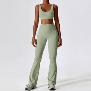 SC9272 Yoga sæt fitness Kvinder 2023 Langærmet Sport Bra Gym Sport Bukser To stykker Flare Leggings Wear Set