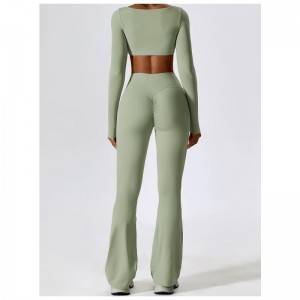 SC9272 Yoga sæt fitness Kvinder 2023 Langærmet Sport Bra Gym Sport Bukser To stykker Flare Leggings Wear Set