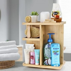 Sorbus 360 ° Makeup Organizer - Bambus Wood Make Up Storage Carousel To Cosmetics, hudpleje roterende makeup -arrangør til forfængelighed, badeværelse opbevaring