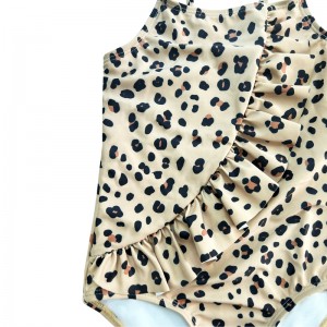 Halter i ét stykke flouncy leopard print