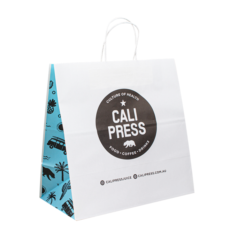 Hvid sort papirpose med logo, genanvendt brune kraftpapirposer med håndtag, brugerdefineret kraftpapir indkøbspose med dit eget logo