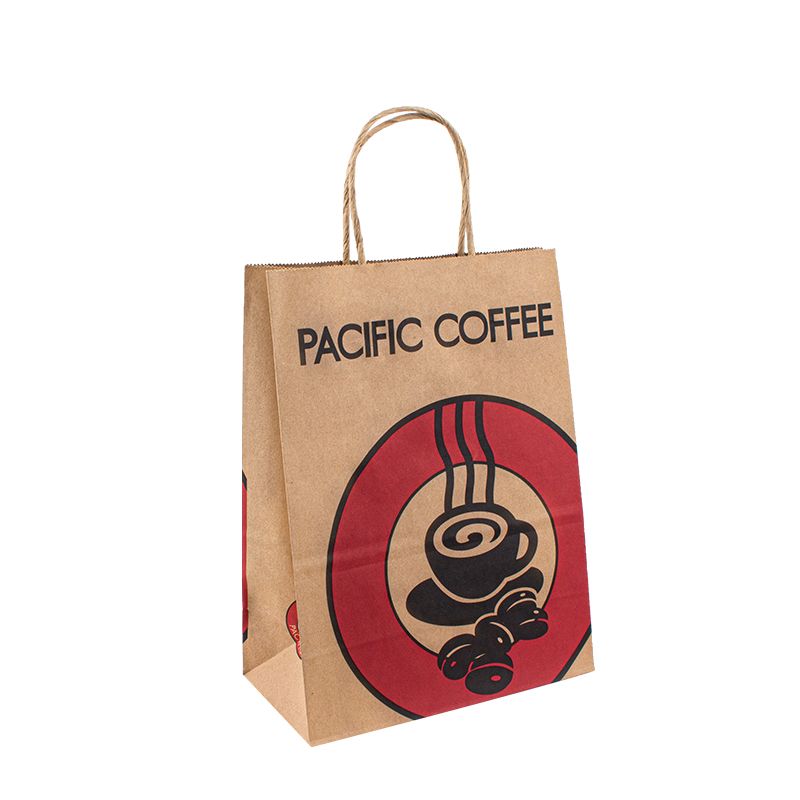 Genanvendelig kraftpapirpose med eget logo brugerdefineret indkøbspapirpose til mad med håndtag Take Away Bag