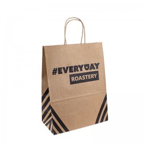 Engros brugerdefineret logo udskrivning mad Tag væk hånd Kraft Paper Bag Milk Te Pakning Paper Bag