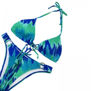 Halter Hoop Cross Strap Teal To-stykke badedragt