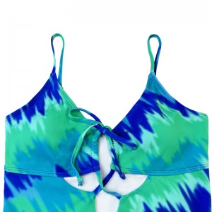 Slim trykt badedragt i ét stykke med turkis udskæringsrem