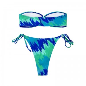 Stropløs udskæring i blonder briefs Teal To-stykke badedragt