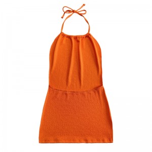 Orange ruffle klud halter rem kjole badedragt
