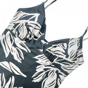 Drawstring Vest Pleated V-Heck Green Leaf Trykt todelt badedragt