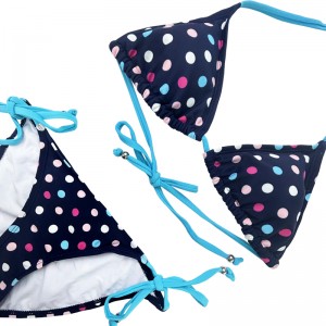 Navy Blue Multicolor Polka Dot Halter Rem To-Piece Badedragt