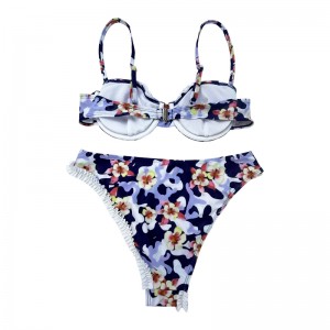 Blomster Ruffled uregelmæssig bikini satte todelt badedragt