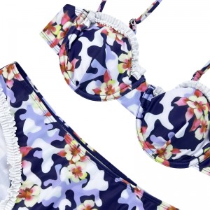 Blomster Ruffled uregelmæssig bikini satte todelt badedragt