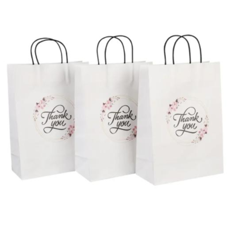 Engros tilpasset størrelse print logo fancy tak hvid kraft papir taske speciel dag bryllup personlig gavepose med håndtag