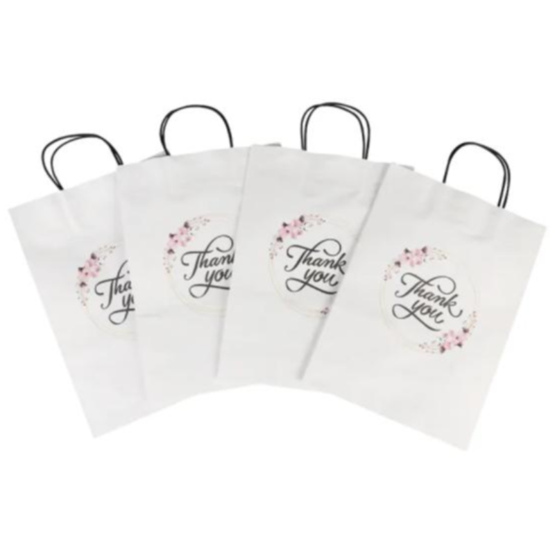 Engros tilpasset størrelse print logo fancy tak hvid kraft papir taske speciel dag bryllup personlig gavepose med håndtag