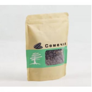 Miljøvenlig genlukbar lamineret brun Kraft Paper Packing Food Bag Zip Lock Stand Up Pouch Kraft Bag With Window