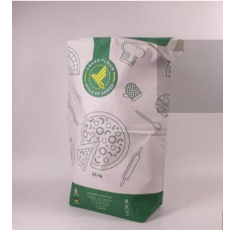 Multilags kraft papir hvede bageri maida mel emballage taske størrelse 25 kg