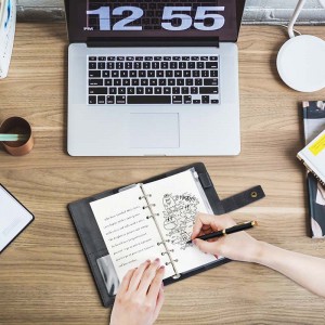 Læderdagbog Genopfyldelignotebook Spiral Journal Binder Portefølje- A5&A6