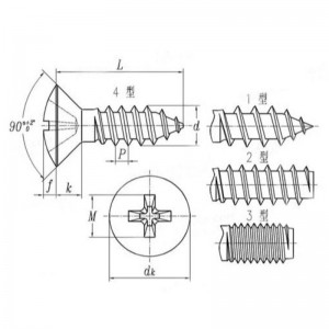 zink-farvet belagt kryds forsænket selv-tappeskrue
