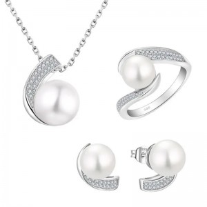 Hongde 925 Sterling Sølv med Diamanter og Perler Ring&Halskæde Customized Halskæde Ring Sæt