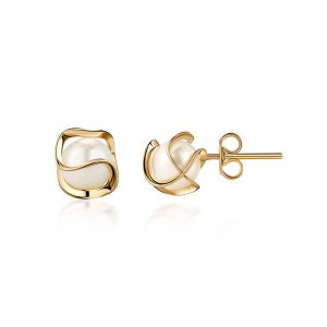 Hongde 18K guldbelagte perleøreringe i bur, 4MM