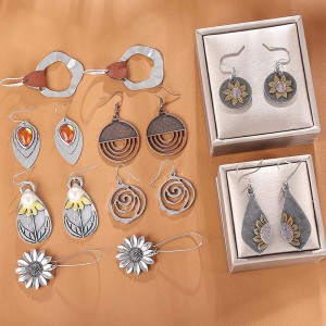 Hongde Boho Vintage geometriske runde øreringe træ læder øreringe Etnisk stil vintage solsikke øreringe juleøreringe til kvinder