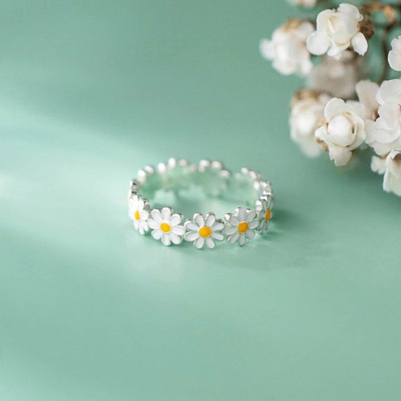 Hongde Dejlige Daisy Flower Rings Justerbar åben ring daisy glæde ring til kvinde til mand