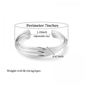 Hongde Classic simpel multi-lag sølv-forgyldt åbent armbånd