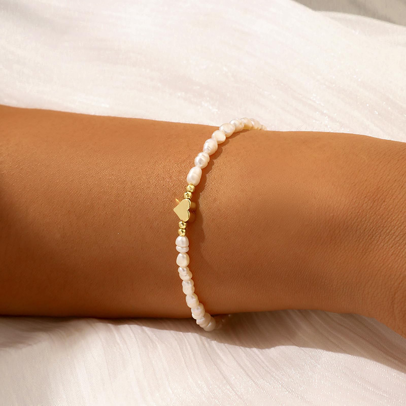 Hongde 14K guld-Belagt Pearl Heart Armbånd Pearls of the Heart armbånd