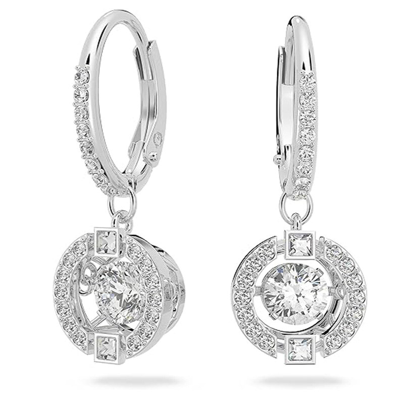 Crystal Dance Silver Hoop Øreringe SWAROVSKI Sparkling Dance Halskæde og øreringe Smykkekollektion, Rhodium Finish, Blå Krystaller, Klare Krystaller