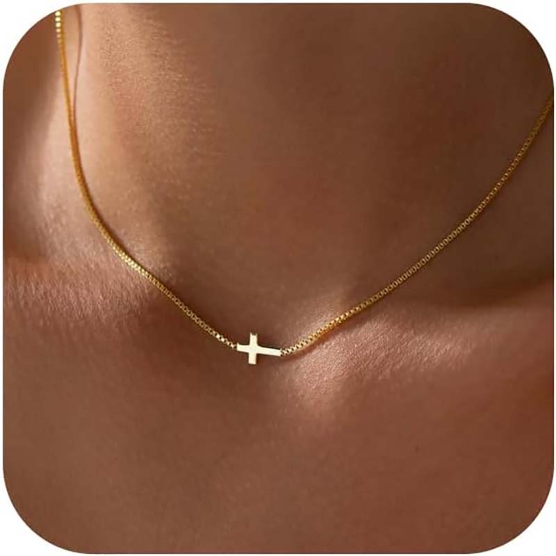 Kors halskæde til kvinder 14K ægte guld Sølvbelagt lækker lille kors vedhæng Choker Enkel Trendy Sød Cross Charm Chain halskæde Trosmykker Religiøs Minimalistisk gave