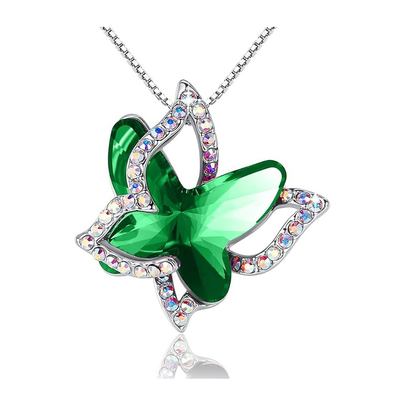 Emerald Radiance Star Pendant Butterfly Birthstone Crystal halskæde - Sølvfarve med 18