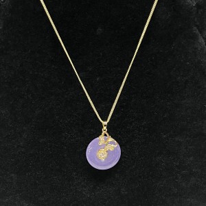 Lavendel Serenity Jade og Gold Cherry Blossom Pendant Halskæde med Cubic Zirconia