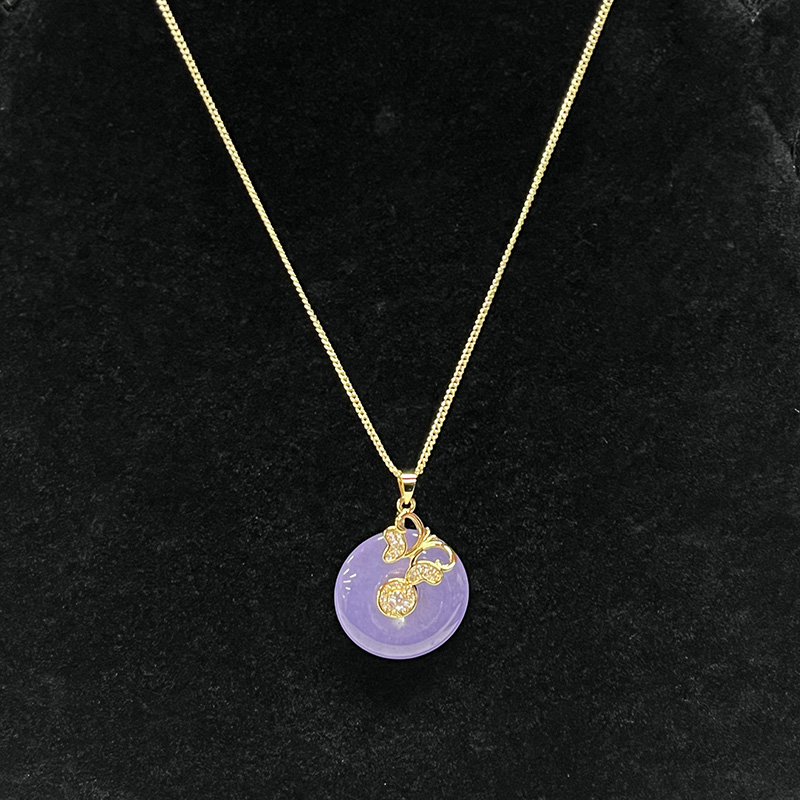 Lavendel Serenity Jade og Gold Cherry Blossom Pendant Halskæde med Cubic Zirconia