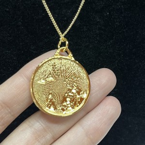 Håndlavet cloisonné emalje landskab pendel halskæde med 18 k guldbelægning & Indgraveret dobbelt-Sidet design